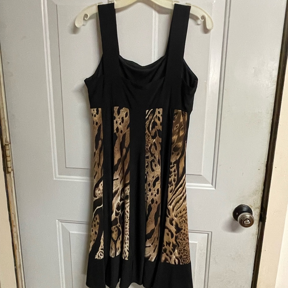 Animal Print Dress with Black Straps Size 10
